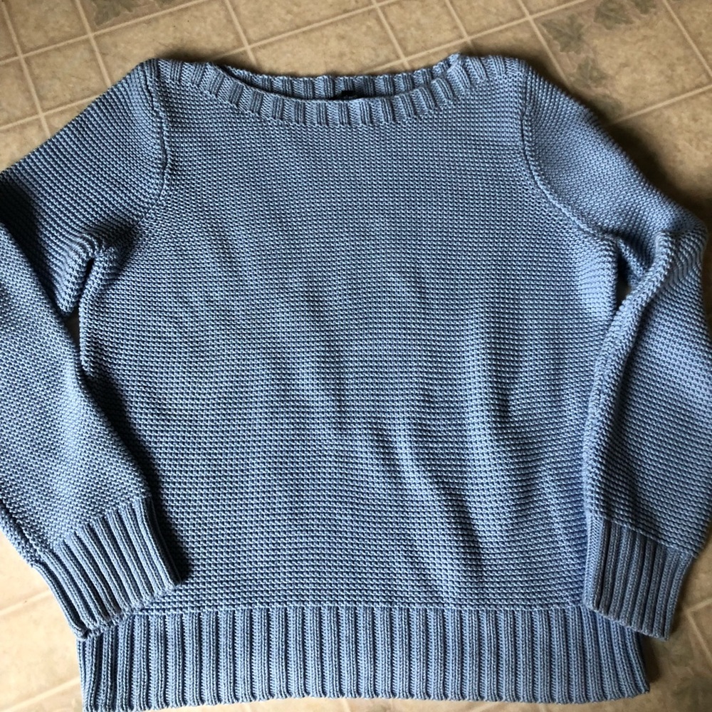 Talbots Boat Neck Chunky contrast Knit texture Sweater pullover Light Blue‎